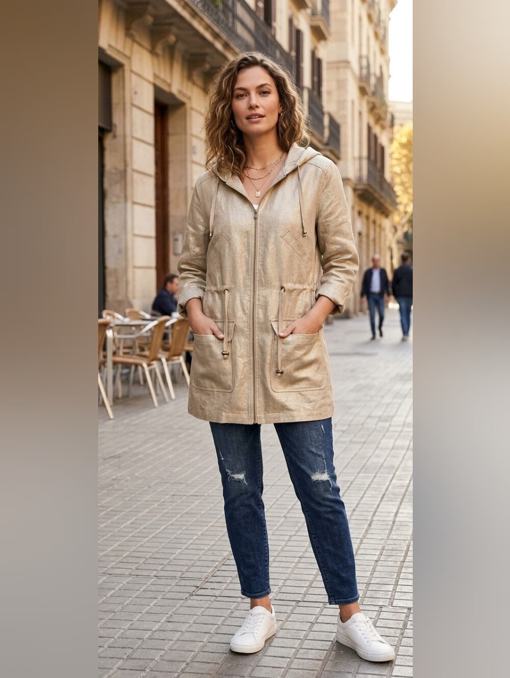 ​ J.Jill Women Flax Metallic Gold Linen Hooded Utility  Jacket. SIZE XXSP PETITE